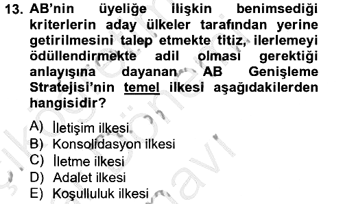 Avrupa Birliği ve Türkiye İlişkileri 2012-2013 Dönem Sonu Sınavı - 13. soru