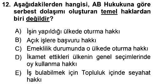 Avrupa Birliği ve Türkiye İlişkileri 2018-2019 Dönem Sonu Sınavı - 12. soru