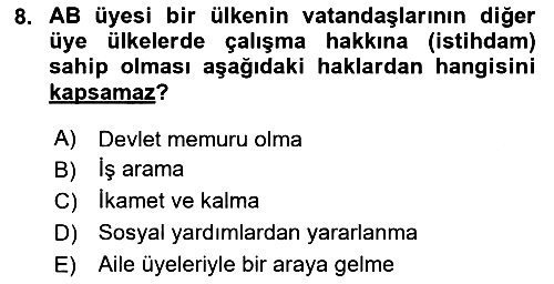 Avrupa Birliği ve Türkiye İlişkileri 2024-2025 Dönem Sonu Sınavı - 8. soru