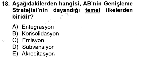 Avrupa Birliği ve Türkiye İlişkileri 2014-2015 Tek Ders Sınavı - 18. soru