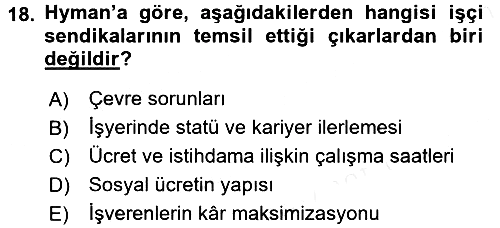 Çalışma Ekonomisi 2017-2018 3 Ders Sınavı - 18. soru