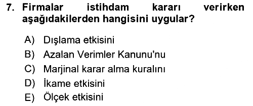 Çalışma Ekonomisi 2018-2019 3 Ders Sınavı - 7. soru