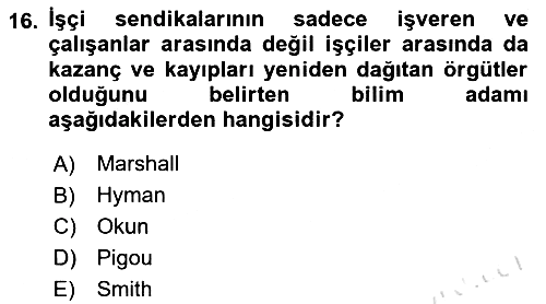 Çalışma Ekonomisi 2018-2019 3 Ders Sınavı - 16. soru