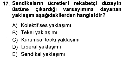 Çalışma Ekonomisi 2013-2014 Dönem Sonu Sınavı - 17. soru