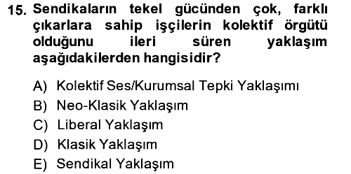 Çalışma Ekonomisi 2014-2015 Dönem Sonu Sınavı - 15. soru