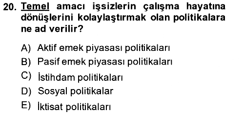 Çalışma Ekonomisi 2014-2015 Dönem Sonu Sınavı - 20. soru