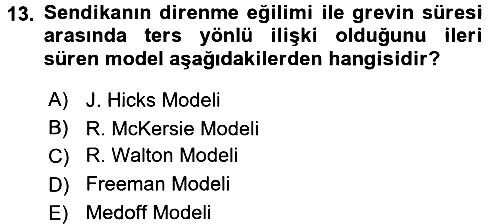 Çalışma Ekonomisi 2016-2017 Dönem Sonu Sınavı - 13. soru