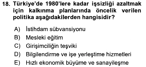 Çalışma Ekonomisi 2016-2017 Dönem Sonu Sınavı - 18. soru