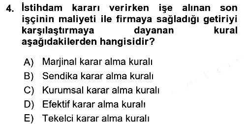 Çalışma Ekonomisi 2017-2018 Dönem Sonu Sınavı - 4. soru