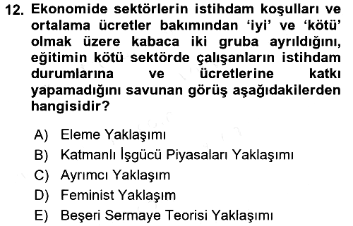 Çalışma Ekonomisi 2017-2018 Dönem Sonu Sınavı - 12. soru