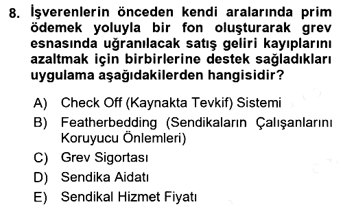 Çalışma Ekonomisi 2018-2019 Dönem Sonu Sınavı - 8. soru