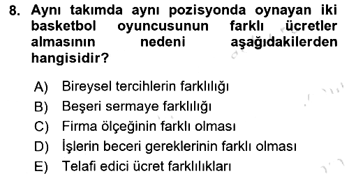 Çalışma Ekonomisi 2021-2022 Dönem Sonu Sınavı - 8. soru