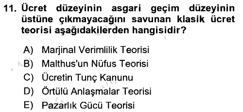 Çalışma Ekonomisi 2021-2022 Dönem Sonu Sınavı - 11. soru