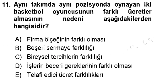 Çalışma Ekonomisi 2023-2024 Dönem Sonu Sınavı - 11. soru