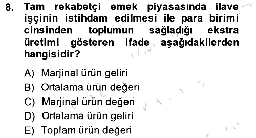Çalışma Ekonomisi 2013-2014 Tek Ders Sınavı - 8. soru