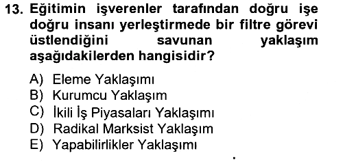 Çalışma Ekonomisi 2013-2014 Tek Ders Sınavı - 13. soru