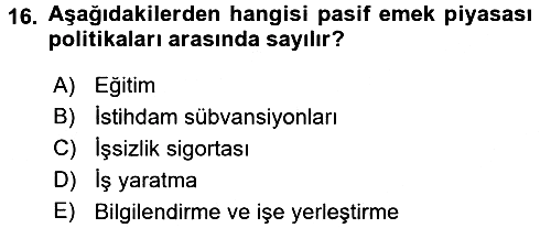 Çalışma Ekonomisi 2015-2016 Tek Ders Sınavı - 16. soru