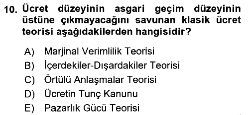 Çalışma Ekonomisi 2022-2023 Yaz Okulu Sınavı - 10. soru