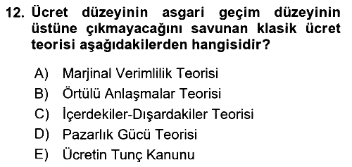 Çalışma Ekonomisi 2023-2024 Yaz Okulu Sınavı - 12. soru