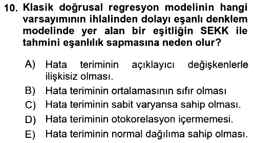 Ekonometrinin temelleri 2021-2022 Dönem Sonu Sınavı - 10. soru