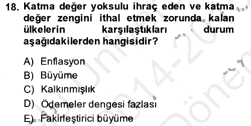 Ekonominin Güncel Sorunları 2014-2015 Dönem Sonu Sınavı - 18. soru