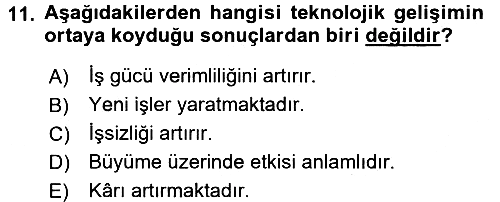 Ekonominin Güncel Sorunları 2015-2016 Dönem Sonu Sınavı - 11. soru