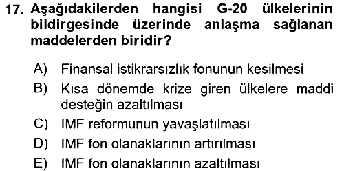 Ekonominin Güncel Sorunları 2016-2017 Dönem Sonu Sınavı - 17. soru