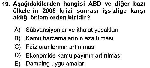 Ekonominin Güncel Sorunları 2017-2018 Dönem Sonu Sınavı - 19. soru