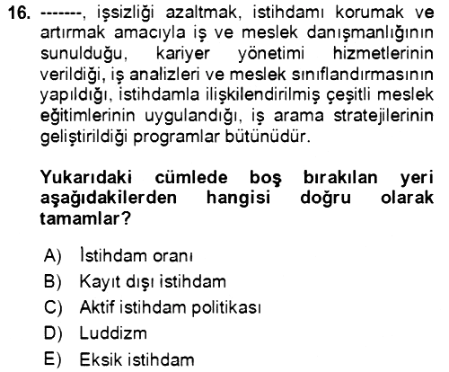 Ekonominin Güncel Sorunları 2021-2022 Dönem Sonu Sınavı - 16. soru