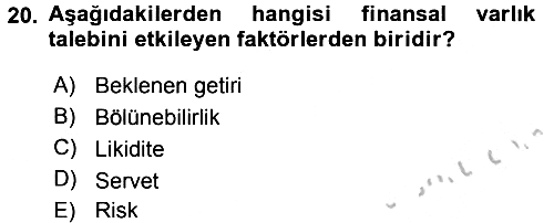 Finansal Ekonomi 2016-2017 3 Ders Sınavı - 20. soru