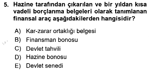Finansal Ekonomi 2018-2019 3 Ders Sınavı - 5. soru