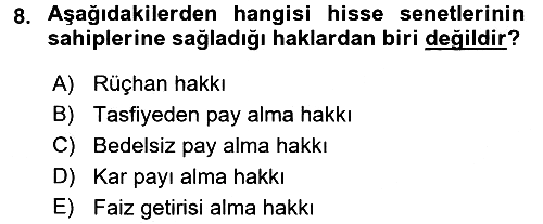 Finansal Ekonomi 2016-2017 Ara Sınav - 8. soru