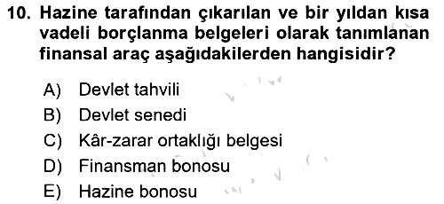 Finansal Ekonomi 2022-2023 Ara Sınav - 10. soru