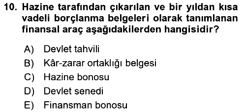Finansal Ekonomi 2025-2026 Ara Sınav - 10. soru