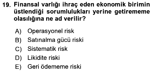 Finansal Ekonomi 2025-2026 Ara Sınav - 19. soru
