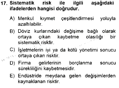 Finansal Ekonomi 2012-2013 Dönem Sonu Sınavı - 17. soru