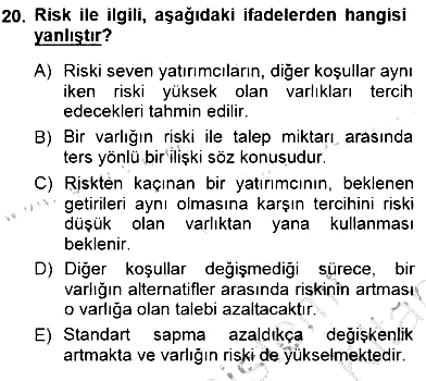 Finansal Ekonomi 2012-2013 Dönem Sonu Sınavı - 20. soru