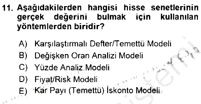 Finansal Ekonomi 2015-2016 Dönem Sonu Sınavı - 11. soru