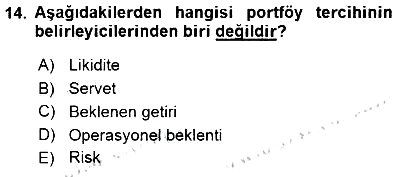 Finansal Ekonomi 2015-2016 Dönem Sonu Sınavı - 14. soru
