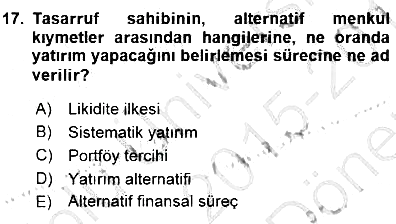 Finansal Ekonomi 2015-2016 Dönem Sonu Sınavı - 17. soru