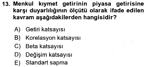 Finansal Ekonomi 2016-2017 Dönem Sonu Sınavı - 13. soru