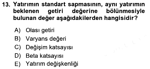 Finansal Ekonomi 2017-2018 Dönem Sonu Sınavı - 13. soru