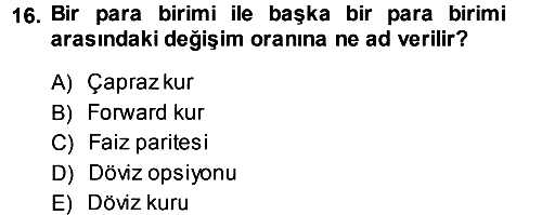 Finansal Ekonomi 2014-2015 Tek Ders Sınavı - 16. soru