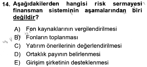 Girişim Finansmanı 2016-2017 3 Ders Sınavı - 14. soru