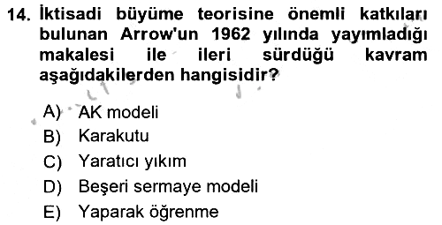 İktisadi Büyüme 2016-2017 3 Ders Sınavı - 14. soru