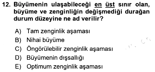 İktisadi Büyüme 2025-2026 Ara Sınav - 12. soru