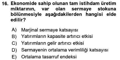 İktisadi Büyüme 2025-2026 Ara Sınav - 16. soru