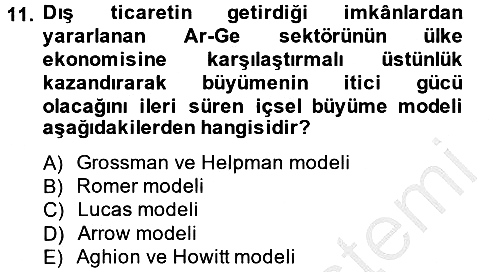 İktisadi Büyüme 2012-2013 Dönem Sonu Sınavı - 11. soru