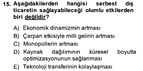 İktisadi Büyüme 2013-2014 Dönem Sonu Sınavı - 15. soru