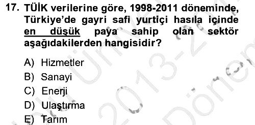 İktisadi Büyüme 2013-2014 Dönem Sonu Sınavı - 17. soru